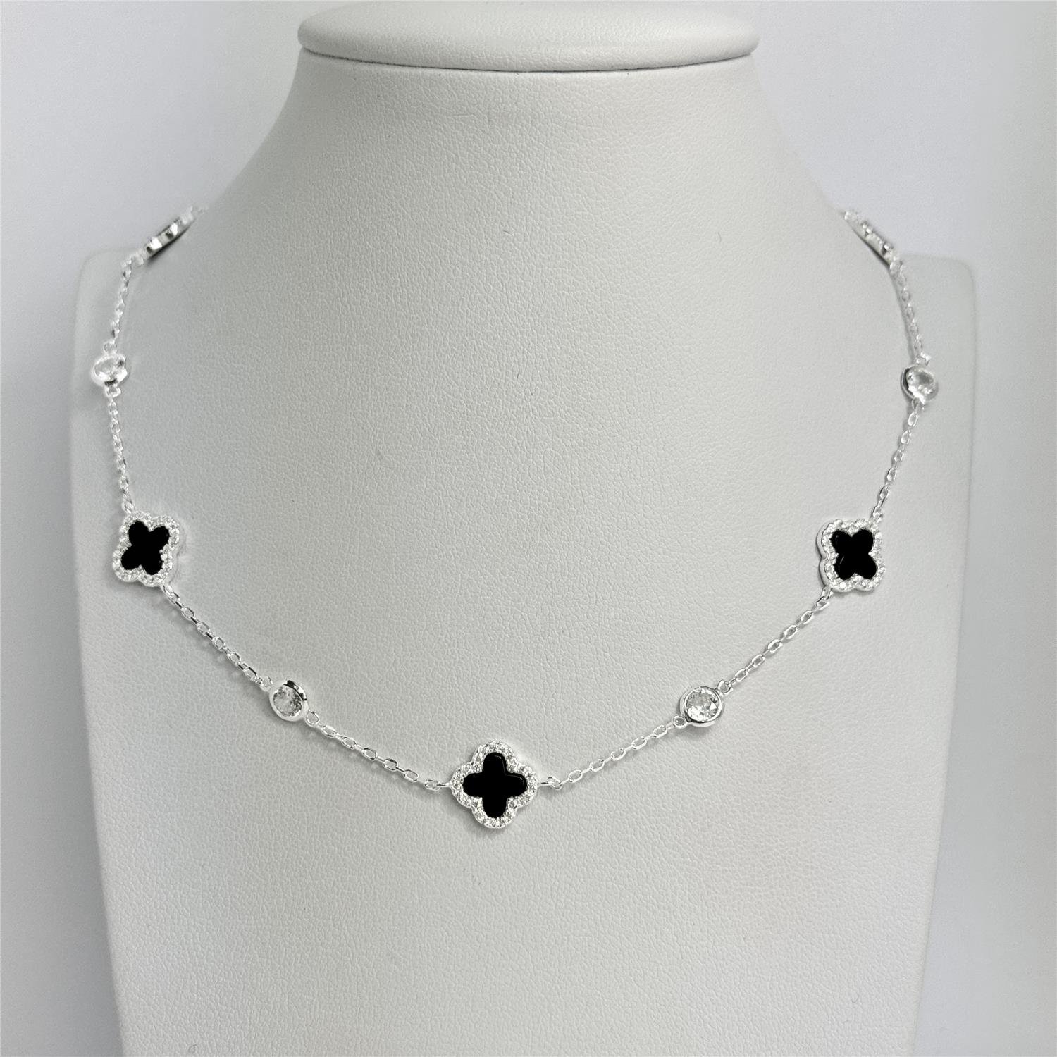 COLAR LISO LAP 5 TREVOS ONIX 1CM E PONTOS DE LUZ 40+5CM