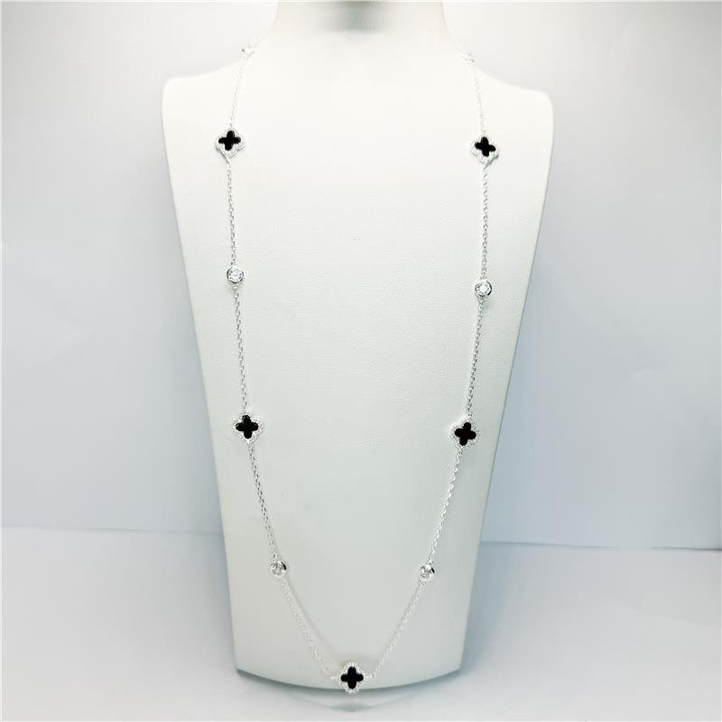 COLAR LISO LAP 5 TREVOS ONIX 1CM E PONTOS DE LUZ 60+5CM