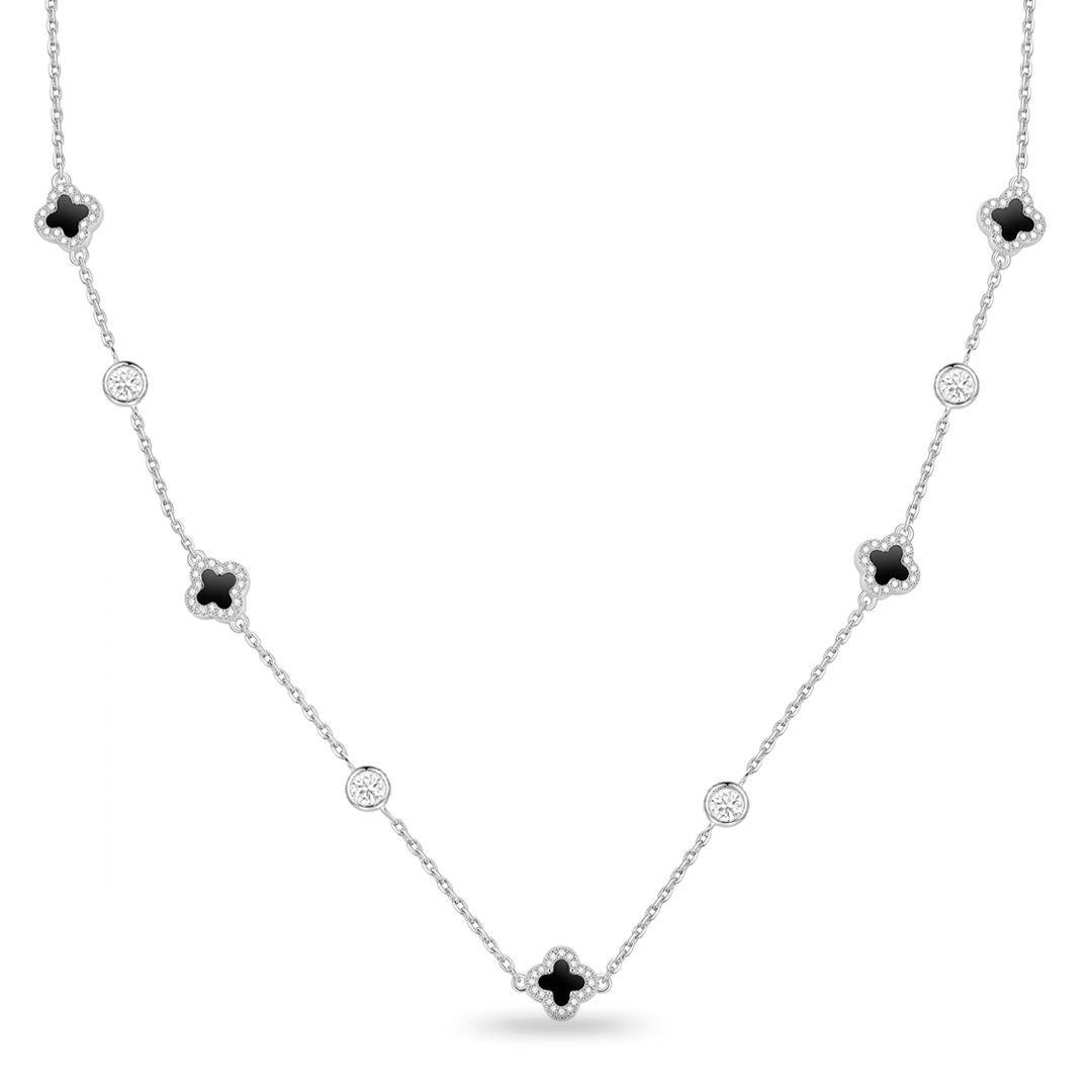 COLAR LISO LAP 5 TREVOS ONIX 1CM E PONTOS DE LUZ 60+5CM