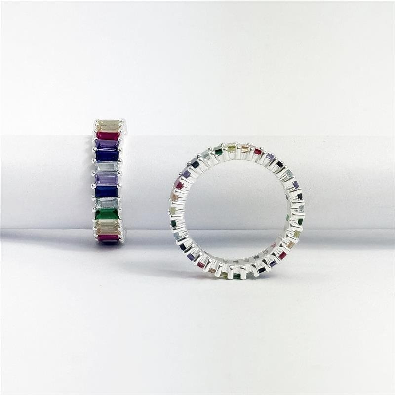ANEL LISO LAP PEDRAS RETANGULARES COLORIDAS 6MM