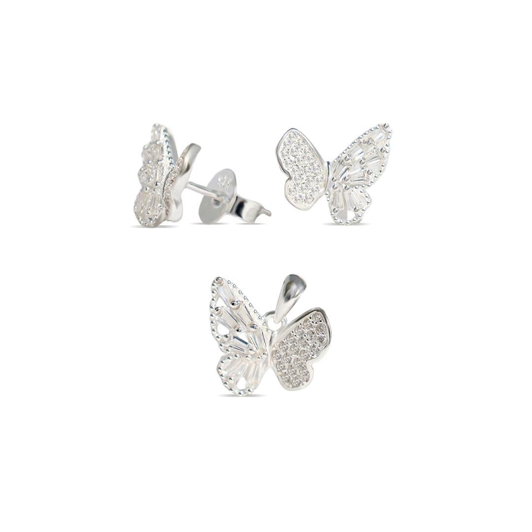 CONJ LISO LAP BORBOLETA MEIO CRAVEJADO COM PEDRAS RETANGULARES