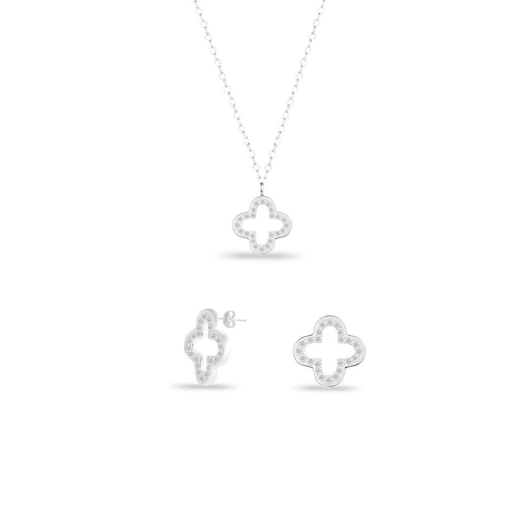 CONJ LISO LAP TREVO VAZADO CRAVEJADO