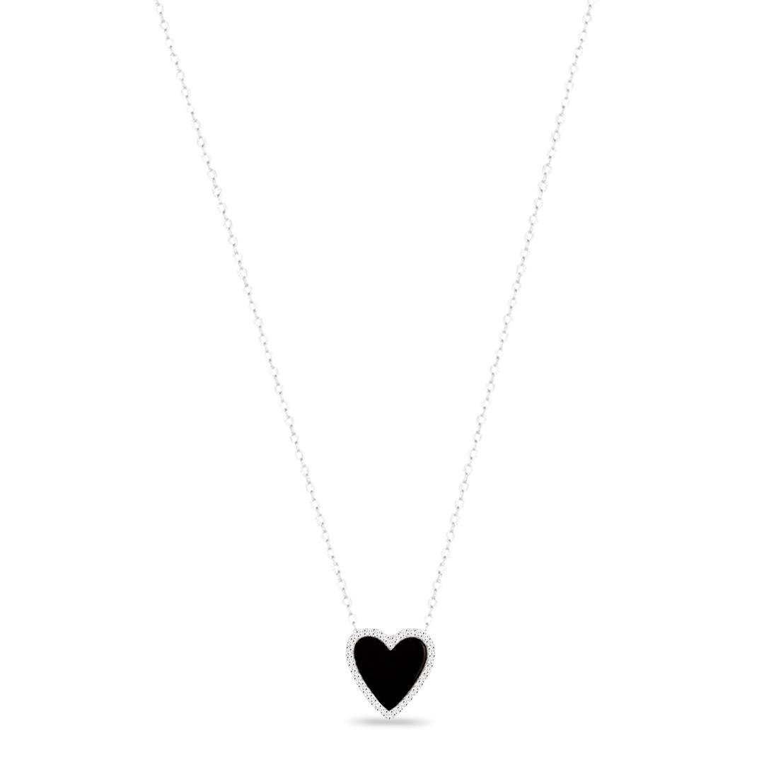 COLAR LISO LAP CORAÇÃO ONIX CONTORNO CRAVEJADO 40CM+EXT