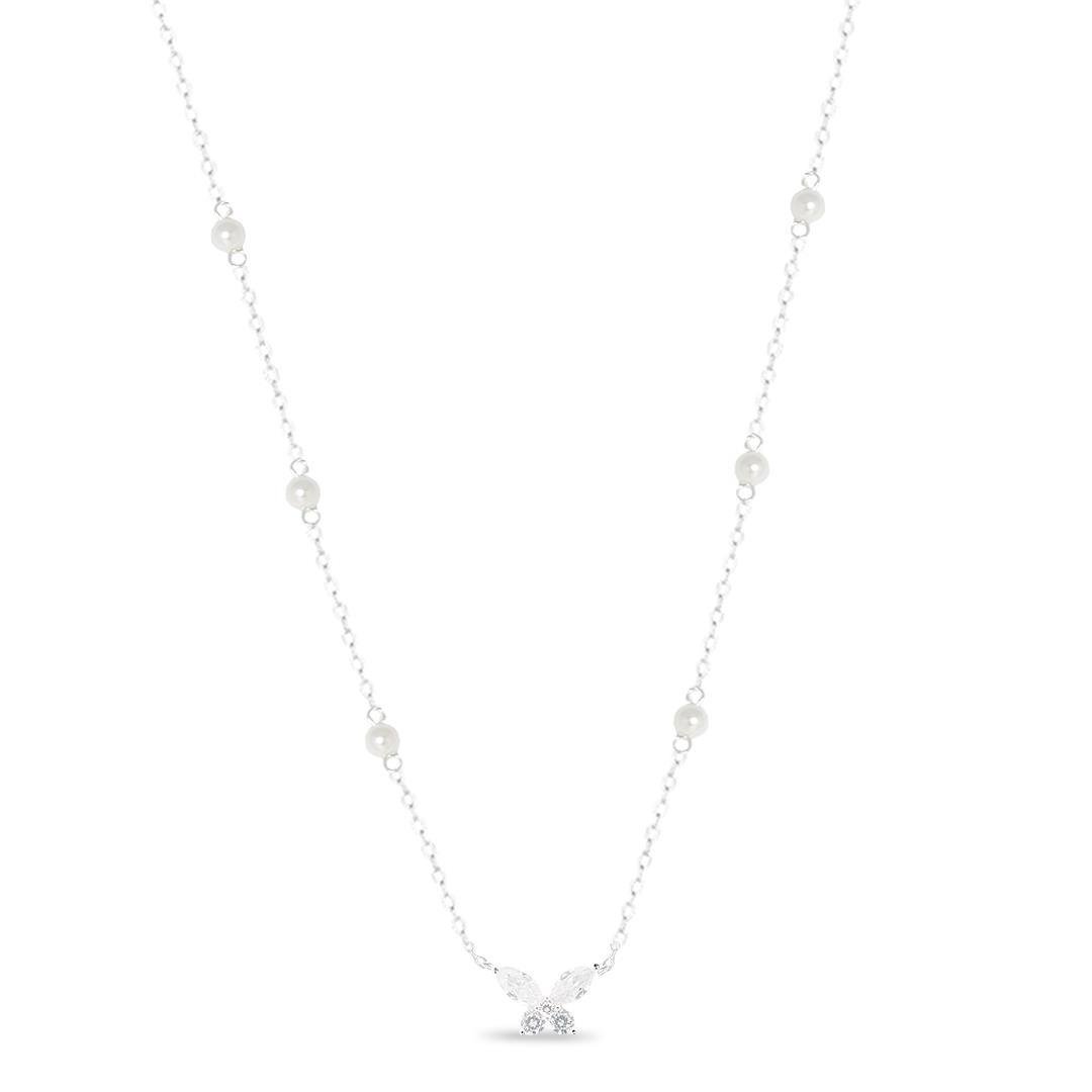 COLAR LISO LAP BORBOLETA COM PEROLAS 40CM + EXT 