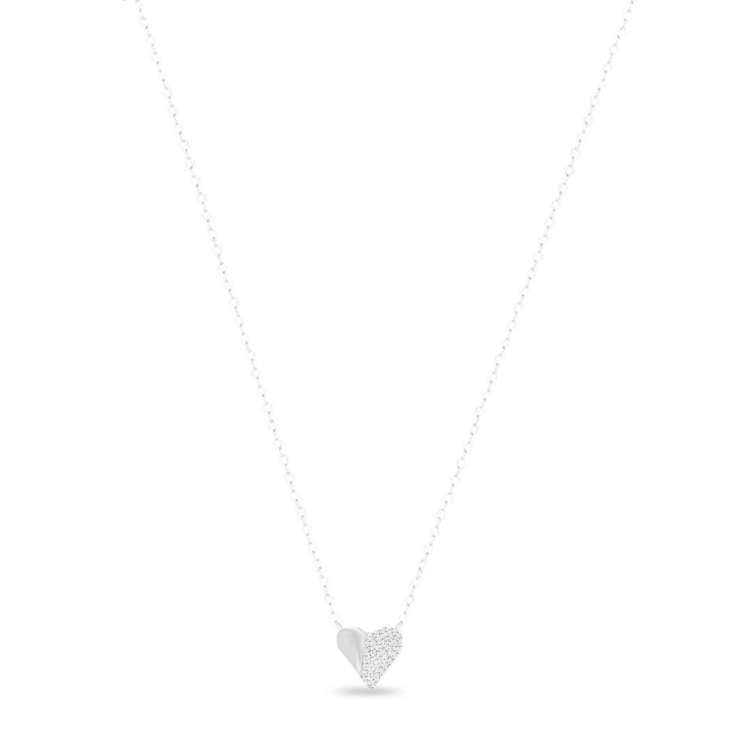 COLAR LISO LAP CORAÇÃO ABAULADO METADE CRAVEJADO 45CM + EXT